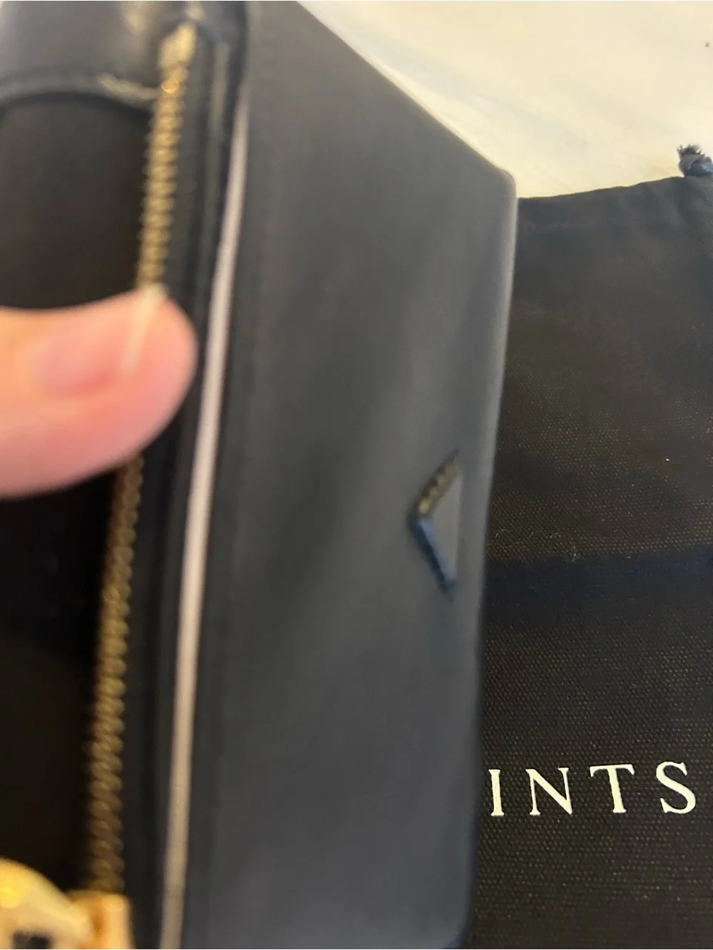 All Saints Black Leather Foldover Wallet with Wrist Strap NWT and storage pouch